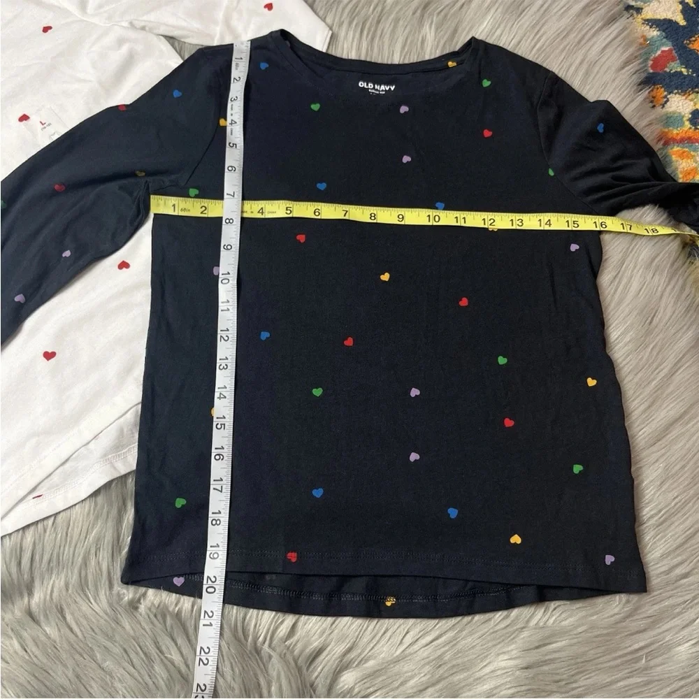 Bundle Of 2 Old Navy Girls White Black Heart Print Long Sleeve Shirts Size Large